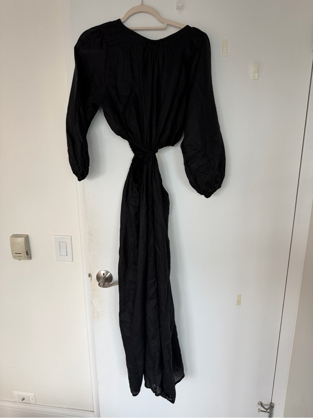 Faithfull the Brand Black Long-Sleeve Maxi Dress with Cut-Out Waist